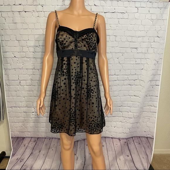 Guess Dresses & Skirts - GUESS Little Black Polkadot Dress w/ Gold Chains size small cocktail